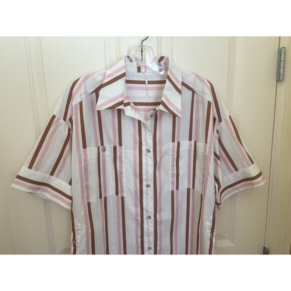 Anthropologie Short Sleeve Striped Oversized Button-Down Shirt Size XXS NWT - Picture 3 of 6